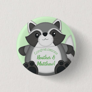 Raccoon Baby shower Green Ronde Button 3,2 Cm