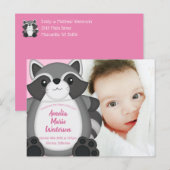 Raccoon Baby shower Roze Briefkaart (Voorkant / Achterkant)