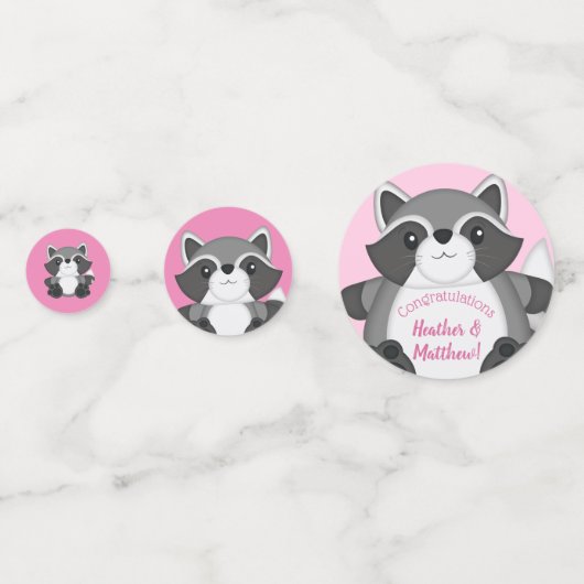 Raccoon Baby shower Roze Confetti (Voorkanten)