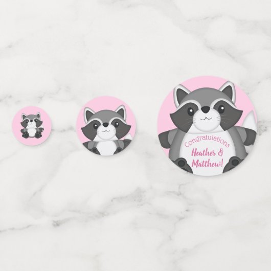 Raccoon Baby shower Roze Confetti (Achterkanten)