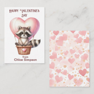 Raccoon Balloon Kind Valentijn Classroom Party Notitiekaartje