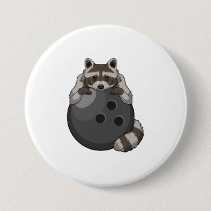 Raccoon bij Bowling met Bowling ball Ronde Button 7,6 Cm