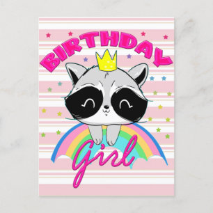 Raccoon Birthday Girl Animal Party Raccoon Lovers Briefkaart