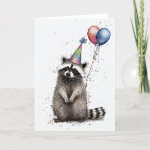 Raccoon Birthday Party Folded Wenskaart Bedankkaart