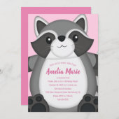 Raccoon Birthday Party Pink Kaart (Voorkant / Achterkant)