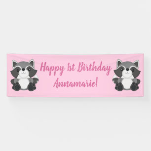 Raccoon Birthday Party Pink Spandoek