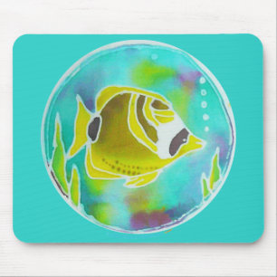 Raccoon Butterfly Fish Batik Art Muismat
