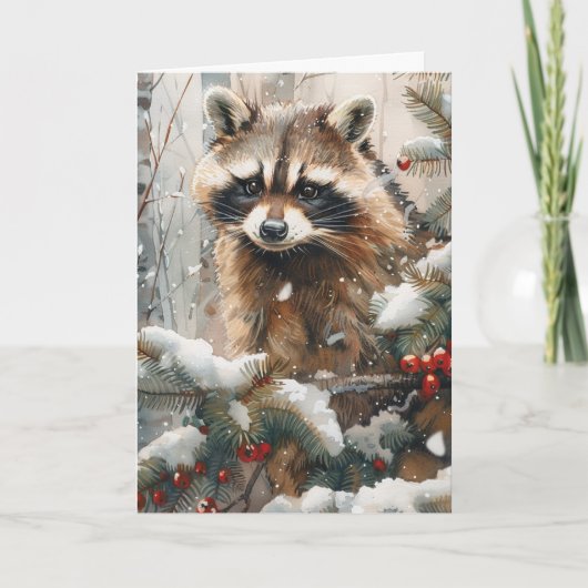 Raccoon Carte pour notes de scène d'hiver - Carte (Devant)