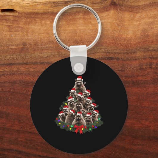 Raccoon Christmas Tree Lights Pajama Racoon Lover Sleutelhanger (Voorkant)