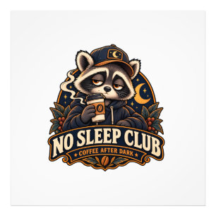 Raccoon Coffee Society Retro Foto Afdruk