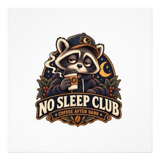 Raccoon Coffee Society Retro Foto Afdruk
