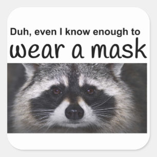 Raccoon Coroma Covid 19 Mouth Masker van Funntcomb Vierkante Sticker