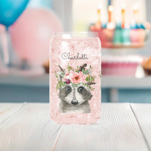 Raccoon de Boho mignon avec couronne de fleurs et