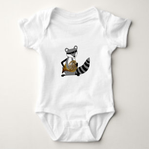 Raccoon die de Franse hoorn speelt Romper