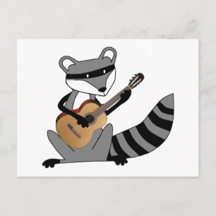 Raccoon die gitaar speelt briefkaart