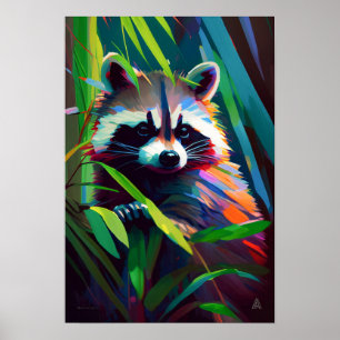 Raccoon Dierenportret Schilderij Wildlife Outdoors Poster