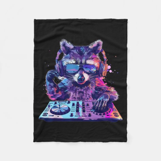 Raccoon Dj Edm Techno House Music Funny Animal Lov Fleece Deken (Voorkant)