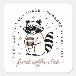 Raccoon drink koffieclub grappig vierkante sticker