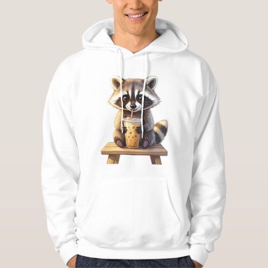 Raccoon Drinking Iced Coffee Hoodie (Voorkant)