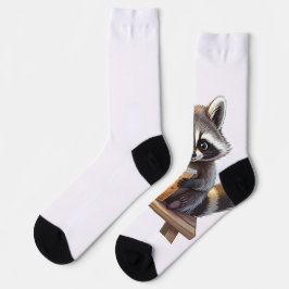 Raccoon Drinking Iced Coffee Sokken