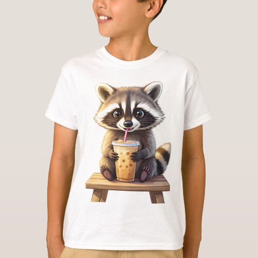Raccoon Drinking Iced Coffee T-shirt (Voorkant)