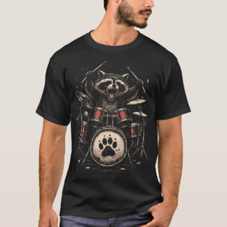 Raccoon Drummer Rock Band T-shirt