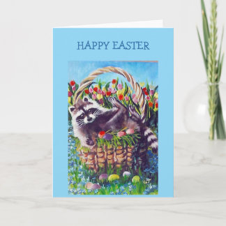 Raccoon Easter Basket Blank Greeting Card Kaart