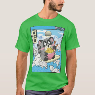 Raccoon Eating Ramen Japans Waves Anime Digital T-shirt