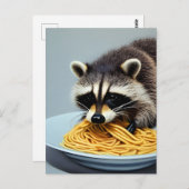 Raccoon Eating Spaghetti Briefkaart (Voorkant / Achterkant)