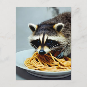 Raccoon Eating Spaghetti Briefkaart