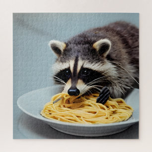 Raccoon Eating Spaghetti Jigzaag Puzzle Legpuzzel
