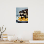 Raccoon Eating Spaghetti Poster (Keuken)