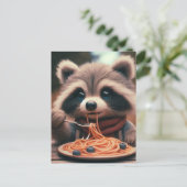 Raccoon Eats Spaghetti Briefkaart (Staand voorkant)