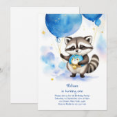 Raccoon eerste verjaardag uitnodiging (Voorkant / Achterkant)