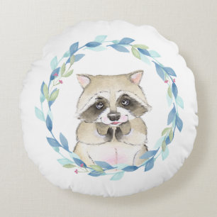 Raccoon en florale mond rond kussen
