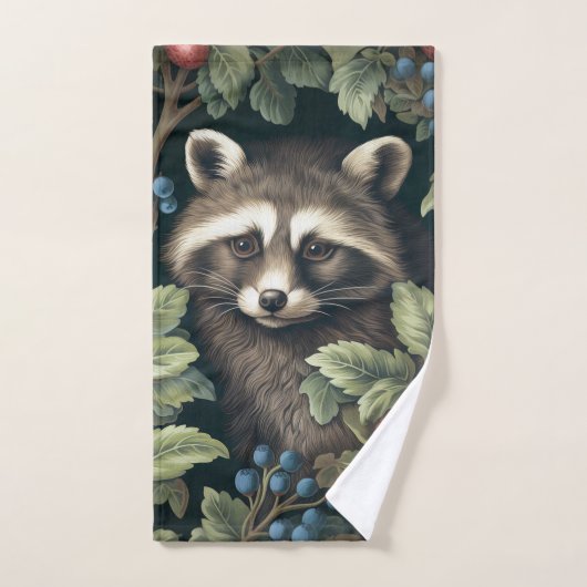 Raccoon et baies inspirés de William Morris (Serviette à main)