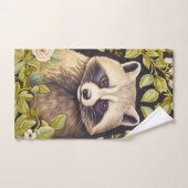 Raccoon et feuilles verts inspirés de William Morr (Serviette à main)