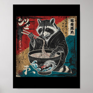 Raccoon Eten Ramen Japanse Noedels Grappige Raccoo Poster
