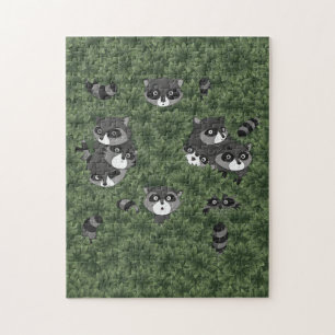 Raccoon Familie in een Struik Legpuzzel