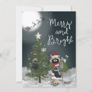 Raccoon Familie Kerstmis Feestdagenkaart