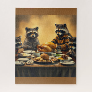 Raccoon Family Thanksgiving Legpuzzel