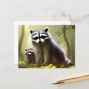 Raccoon Family Wildlife Portret Briefkaart