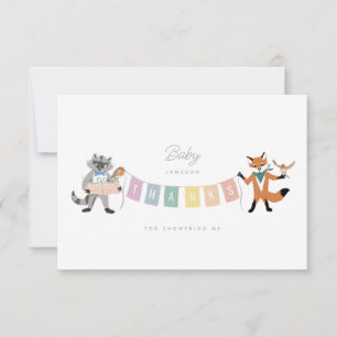 Raccoon Fox Forest Friends Pastel Baby shower Bedankkaart