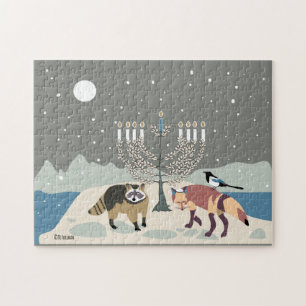 Raccoon.Fox.Magpie Hanoukka 11x14 Puzzle