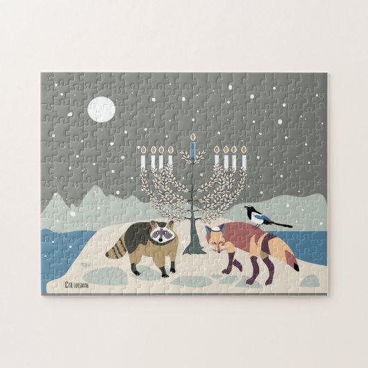 Raccoon.Fox.Magpie Hanoukka 11x14 Puzzle (Horizontal)