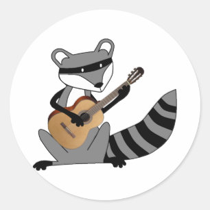Raccoon Gitaar spelen Ronde Sticker