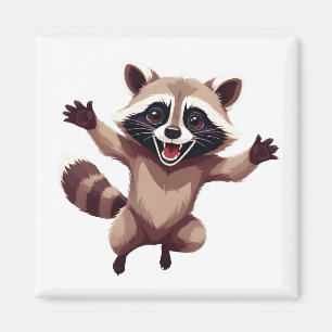 Raccoon Happy Speelse Leuk Springen In De Lucht Jo Magneet
