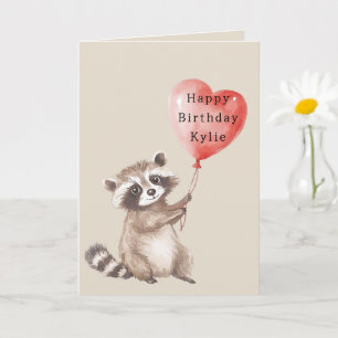Raccoon Hart Ballon Verjaardag Kaart