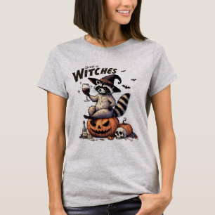 Raccoon heks Pet Drink omhoog Halloween schedel T-shirt