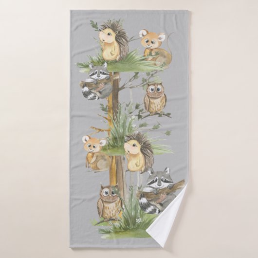 Raccoon, Hibou, Souris, Hérisson (Serviette de bain)